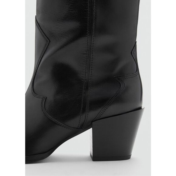 MNG BY MANGO $269 BLACK COWBOY LEATHER BOOTS 38 EUR NEW - Picture 4 of 9